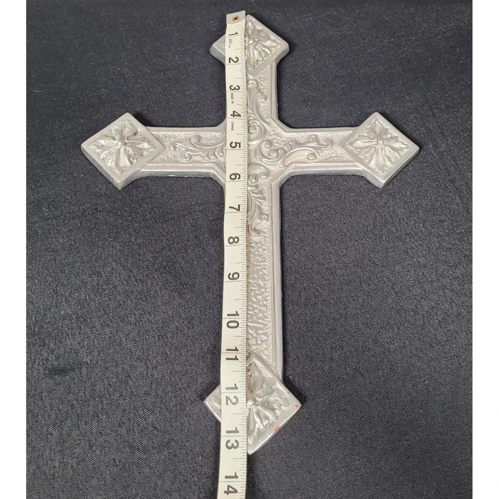Vintage 1990s Mexican Pewter Wall Cross 13.5